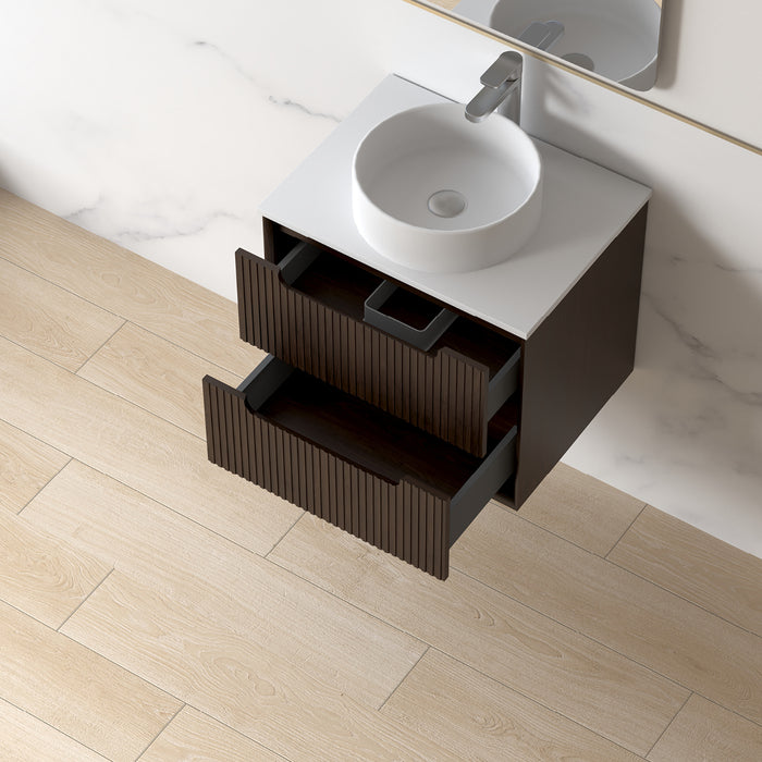Fiora 600mm Alder Walnut Fluted Wall Hung Vanity