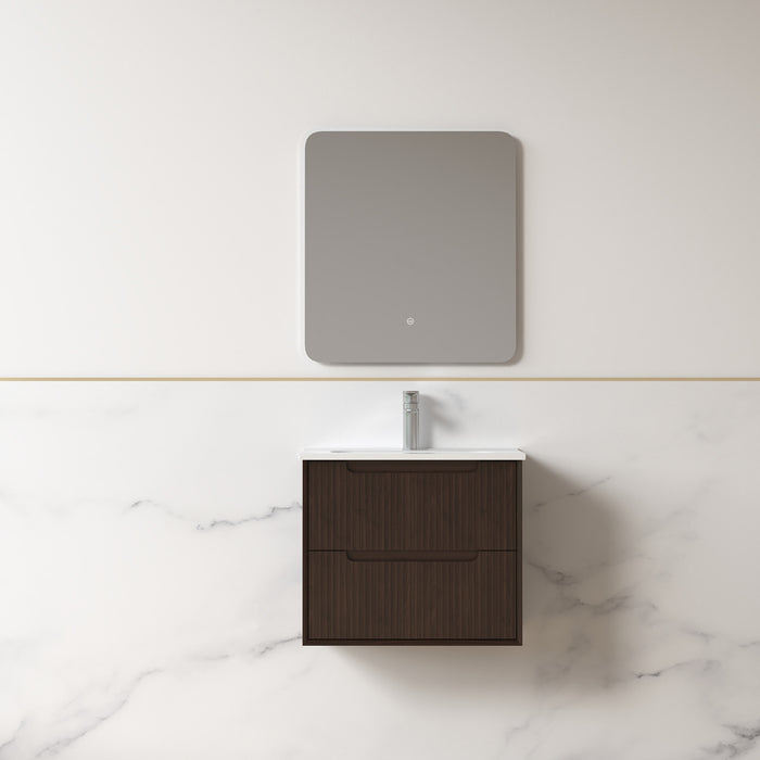 Fiora 600mm Alder Walnut Fluted Wall Hung Vanity