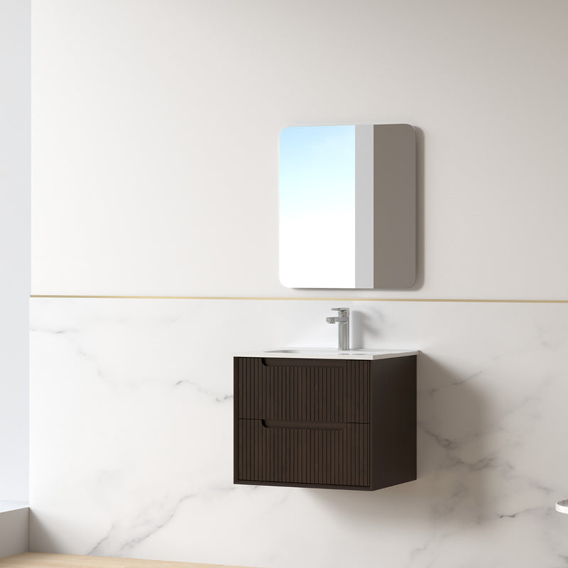 Fiora 600mm Alder Walnut Fluted Wall Hung Vanity