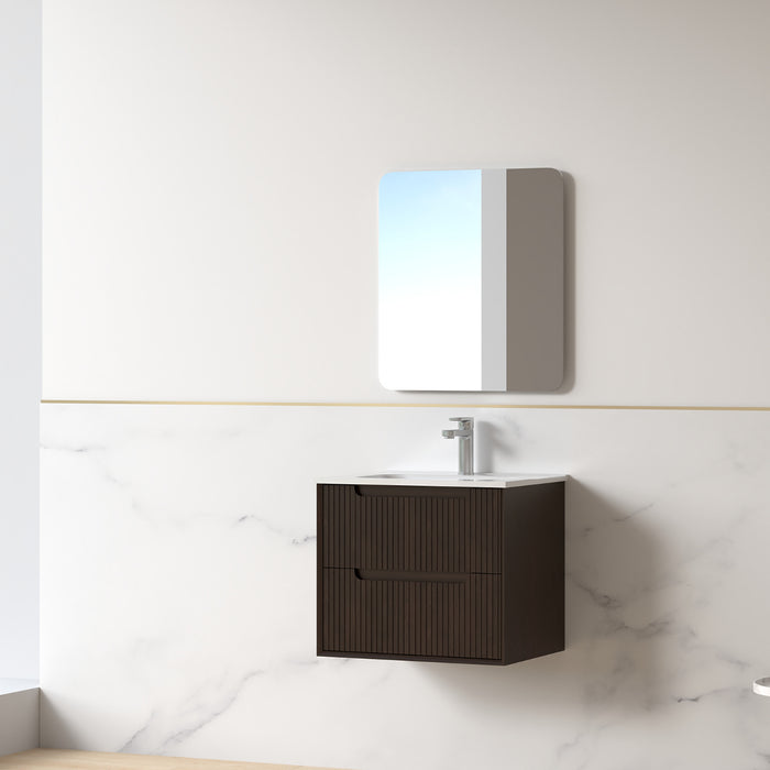 Fiora 600mm Alder Walnut Fluted Wall Hung Vanity