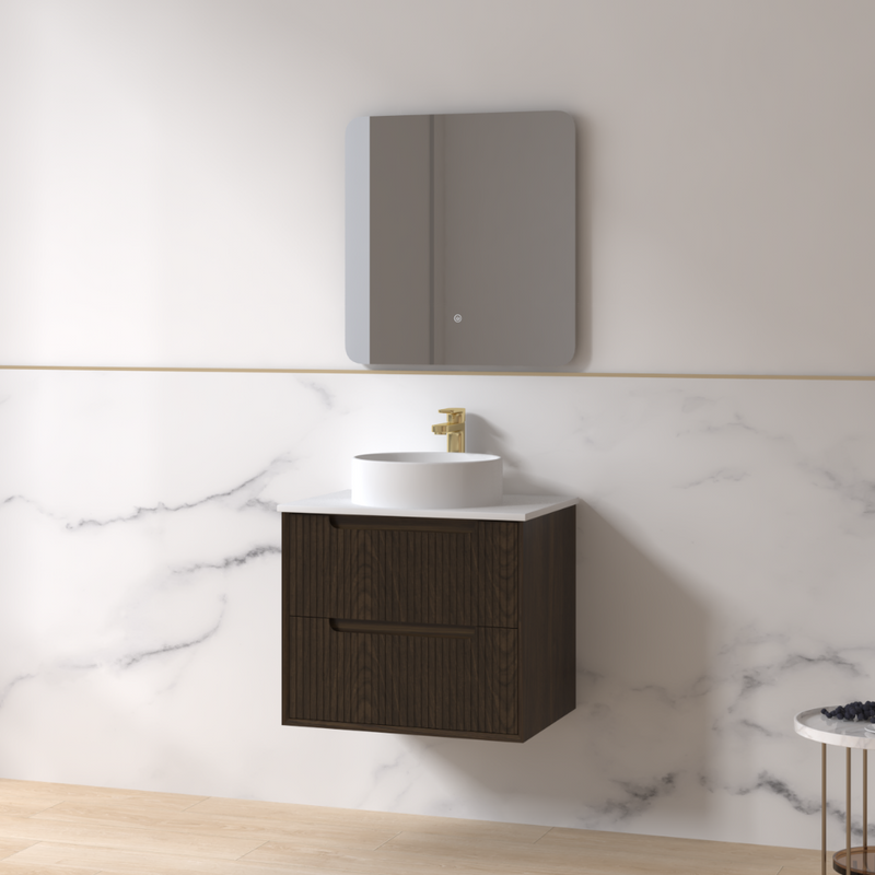Fiora 600mm Black Walnut Fluted Wall Hung Vanity - Acqua Bathrooms