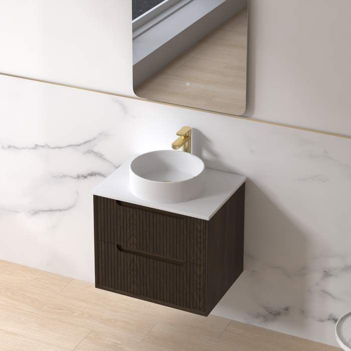 Fiora 600mm Black Walnut Fluted Wall Hung Vanity - Acqua Bathrooms