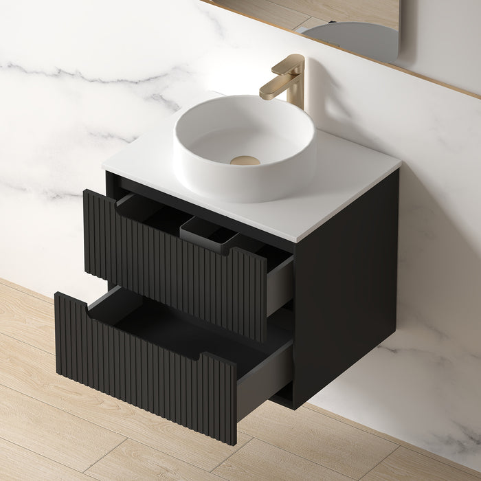 Fiora 600mm Matte Black Fluted Wall Hung Vanity