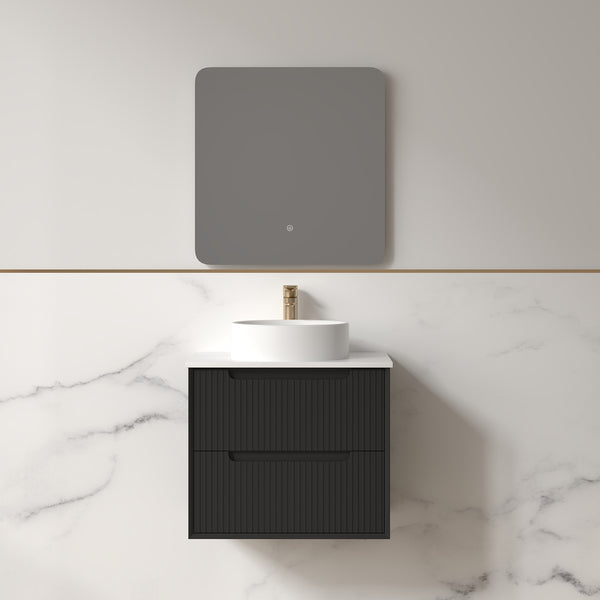 Fiora 600mm Matte Black Fluted Wall Hung Vanity