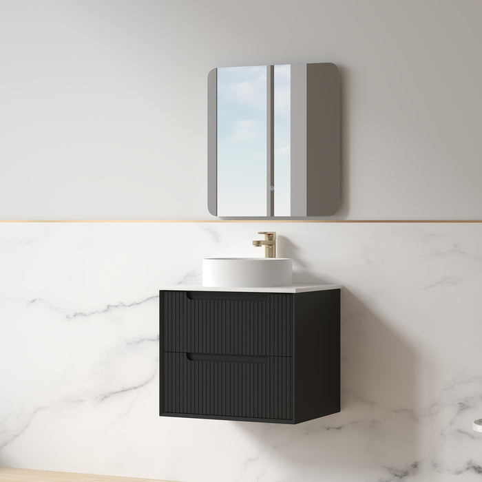 Fiora 600mm Matte Black Fluted Wall Hung Vanity