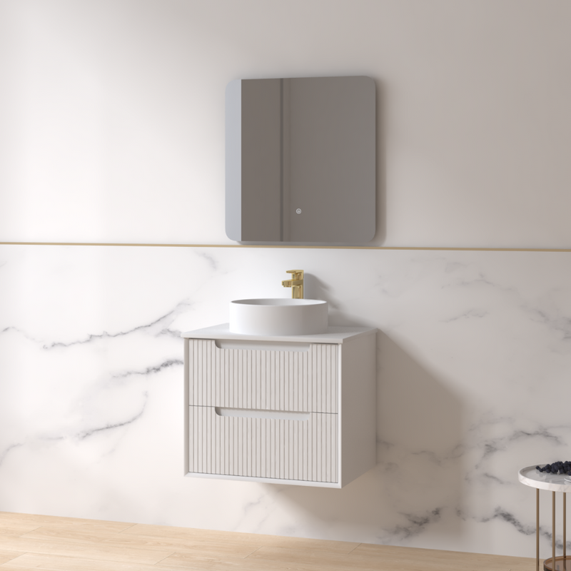 Fiora 600mm Matte White Fluted Wall Hung Vanity - Acqua Bathrooms