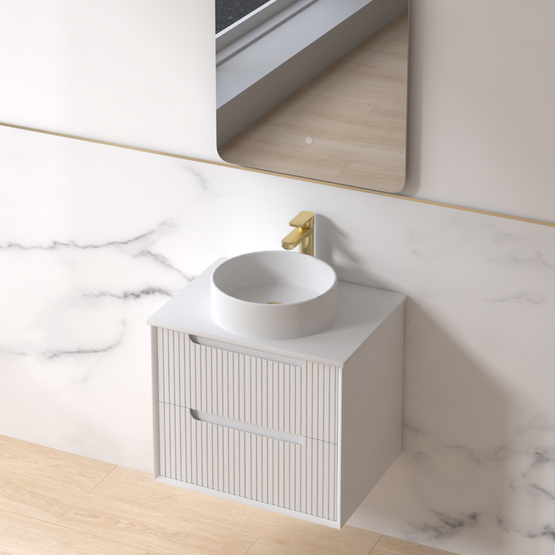 Fiora 600mm Matte White Fluted Wall Hung Vanity - Acqua Bathrooms