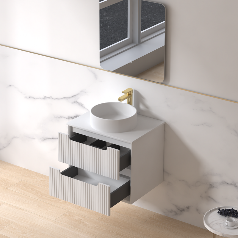 Fiora 600mm Matte White Fluted Wall Hung Vanity - Acqua Bathrooms
