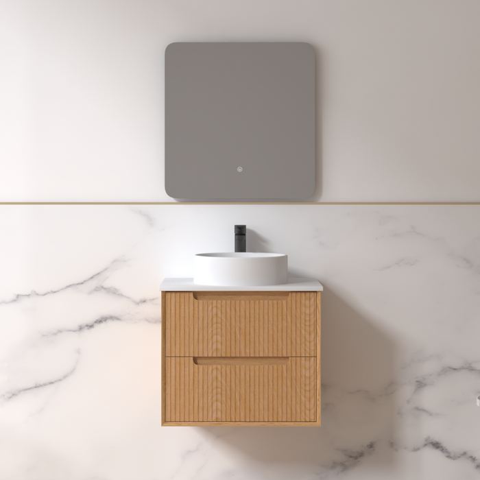 Fiora 600mm Light Walnut Fluted Wall Hung Vanity - Acqua Bathrooms