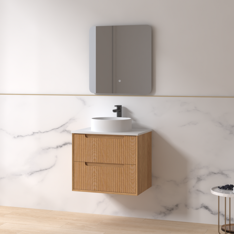 Fiora 600mm Light Walnut Fluted Wall Hung Vanity - Acqua Bathrooms