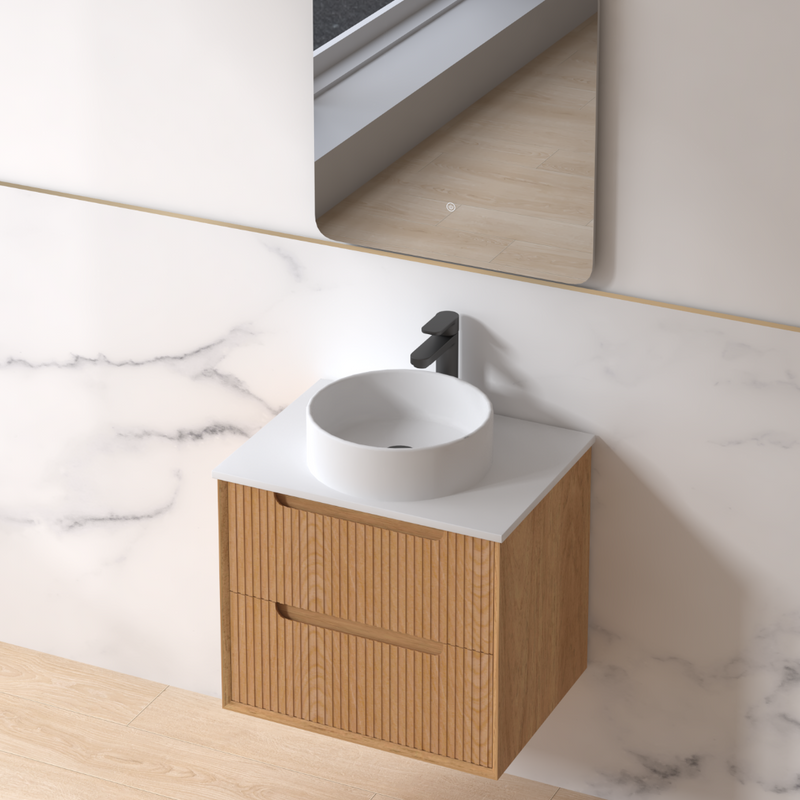 Fiora 600mm Light Walnut Fluted Wall Hung Vanity - Acqua Bathrooms