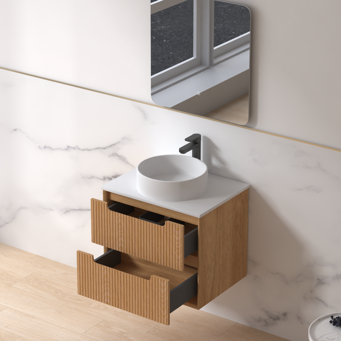 Fiora 600mm Light Walnut Fluted Wall Hung Vanity - Acqua Bathrooms