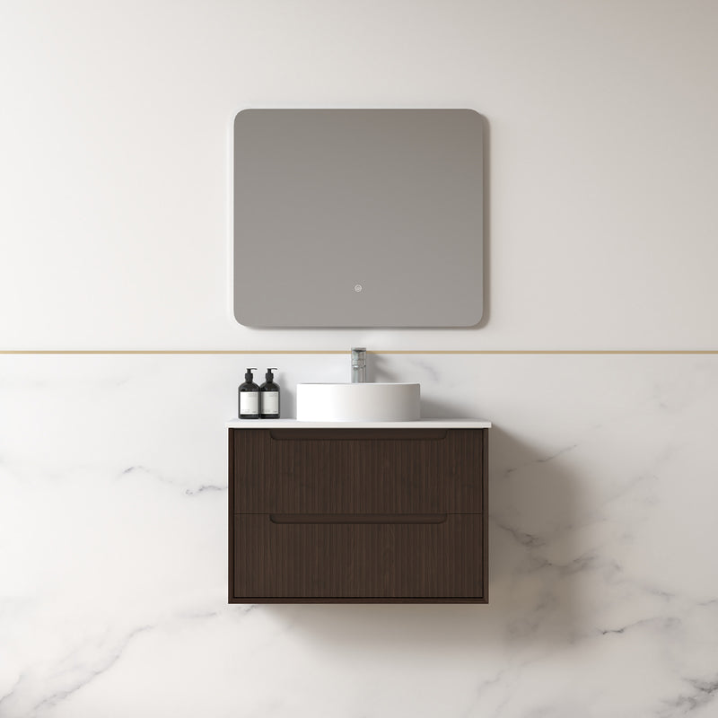 Fiora 750mm Alder Walnut Fluted Wall Hung Vanity