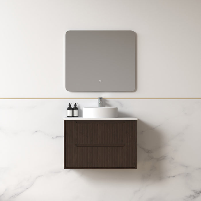 Fiora 750mm Alder Walnut Fluted Wall Hung Vanity