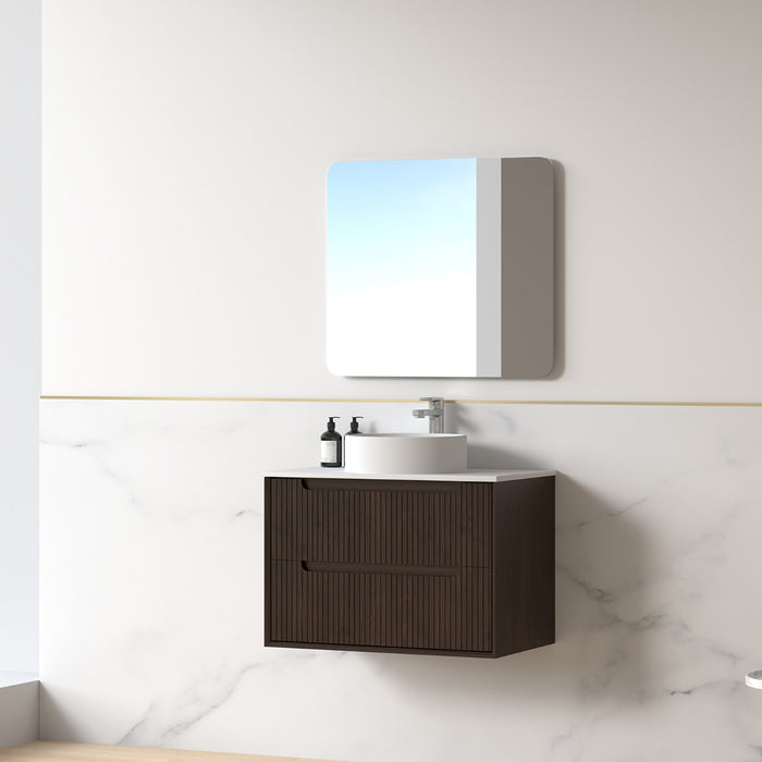 Fiora 750mm Alder Walnut Fluted Wall Hung Vanity