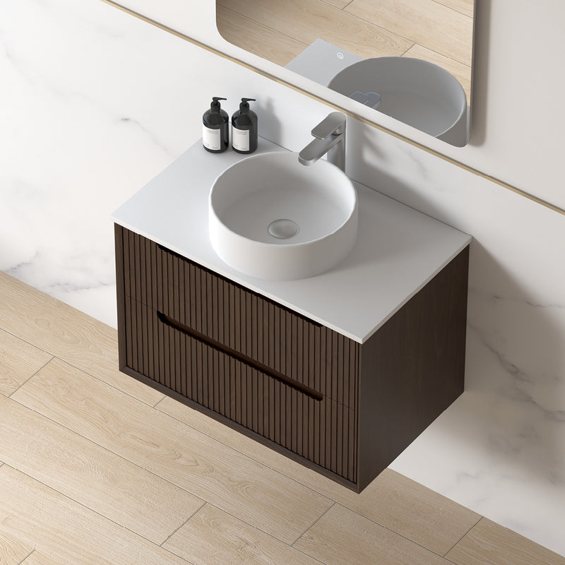 Fiora 750mm Alder Walnut Fluted Wall Hung Vanity
