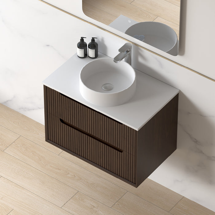 Fiora 750mm Alder Walnut Fluted Wall Hung Vanity