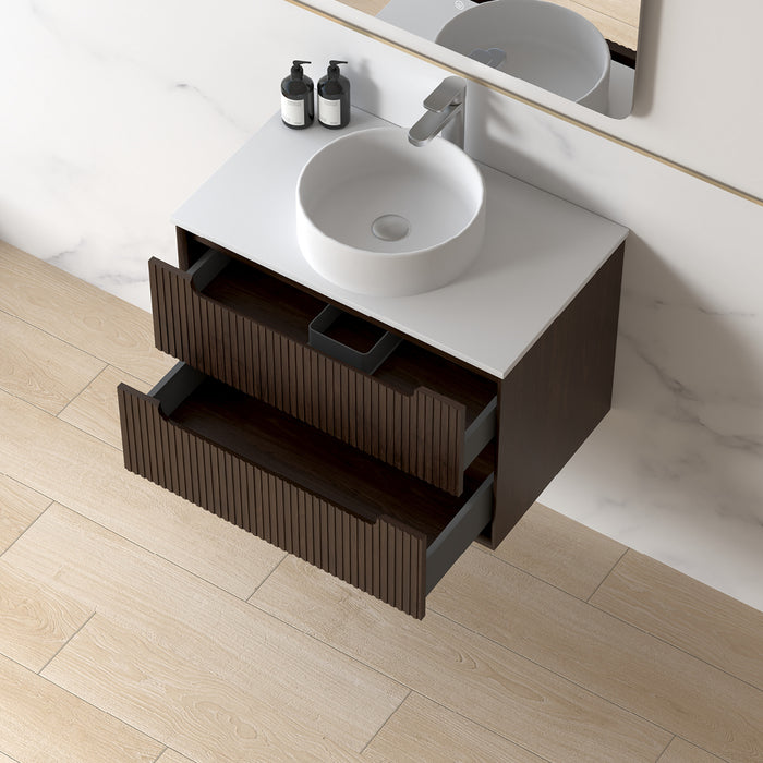 Fiora 750mm Alder Walnut Fluted Wall Hung Vanity