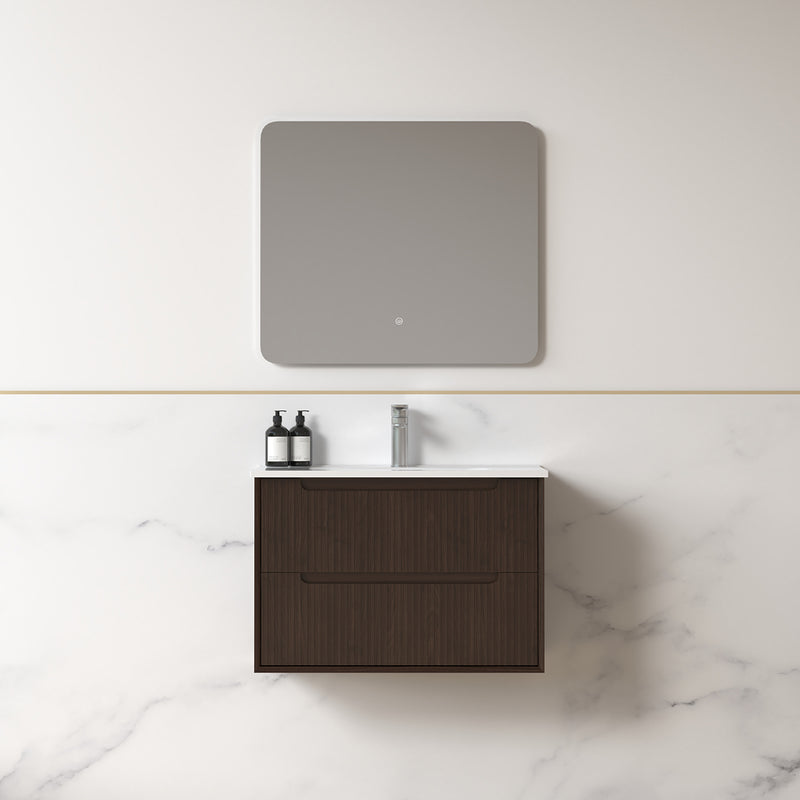 Fiora 750mm Alder Walnut Fluted Wall Hung Vanity