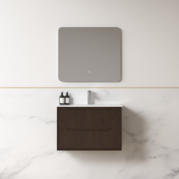 Fiora 750mm Alder Walnut Fluted Wall Hung Vanity