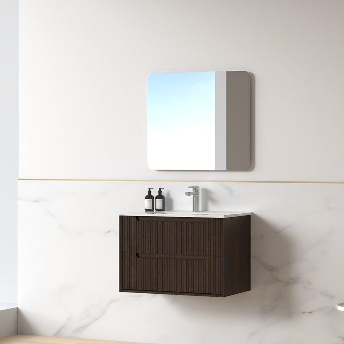 Fiora 750mm Alder Walnut Fluted Wall Hung Vanity