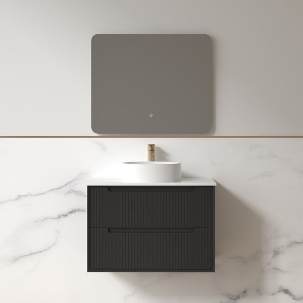 Fiora 750mm Matte Black Fluted Wall Hung Vanity