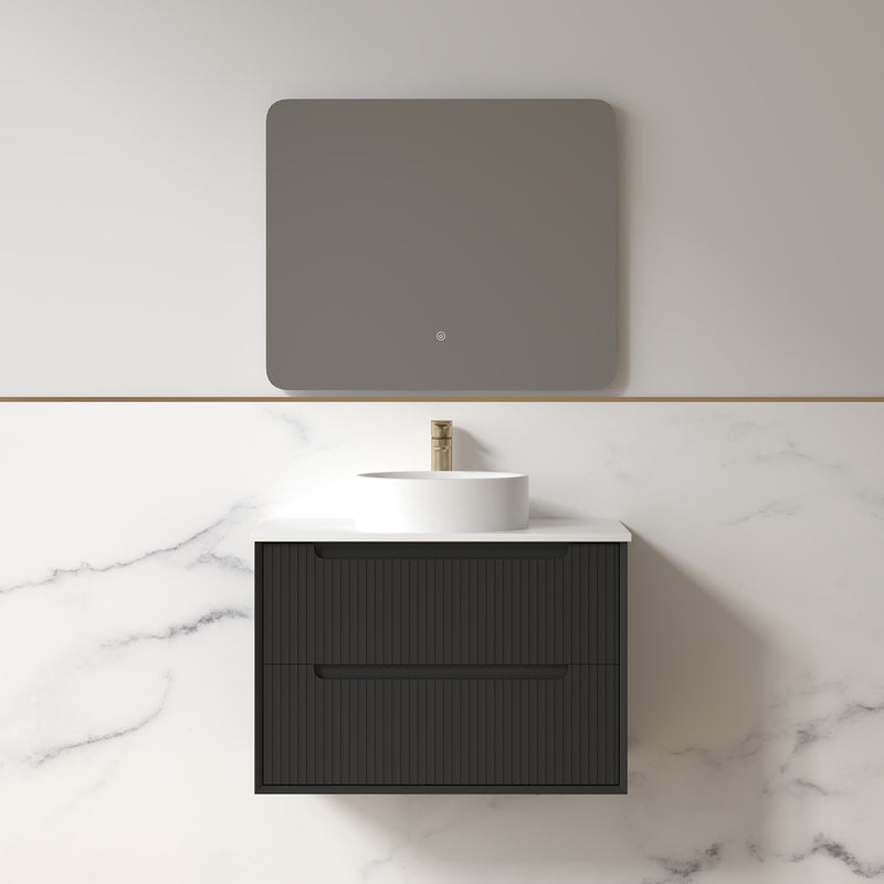Fiora 750mm Matte Black Fluted Wall Hung Vanity