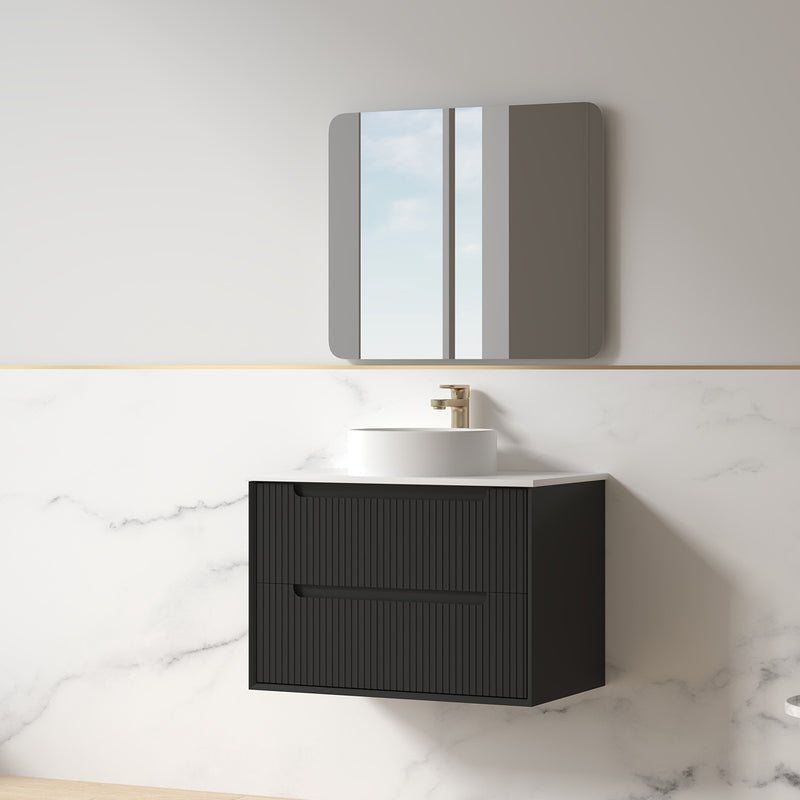 Fiora 750mm Matte Black Fluted Wall Hung Vanity