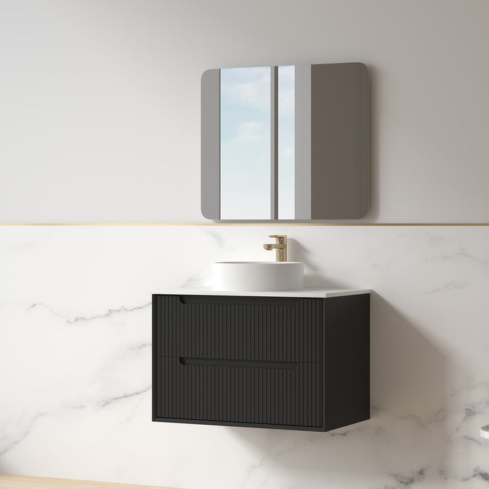Fiora 750mm Matte Black Fluted Wall Hung Vanity