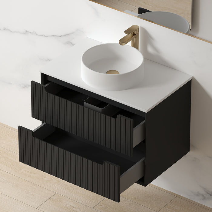 Fiora 750mm Matte Black Fluted Wall Hung Vanity