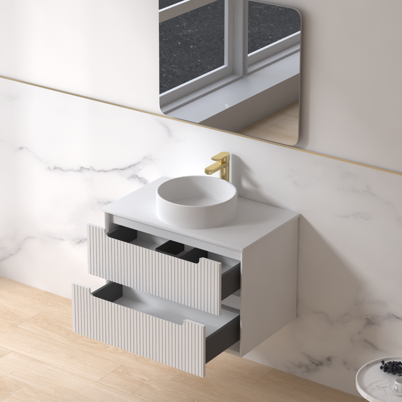 Fiora 750mm Matte White Fluted Wall Hung Vanity - Acqua Bathrooms