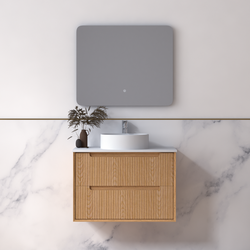 Fiora 750mm Light Walnut Fluted Wall Hung Vanity - Acqua Bathrooms