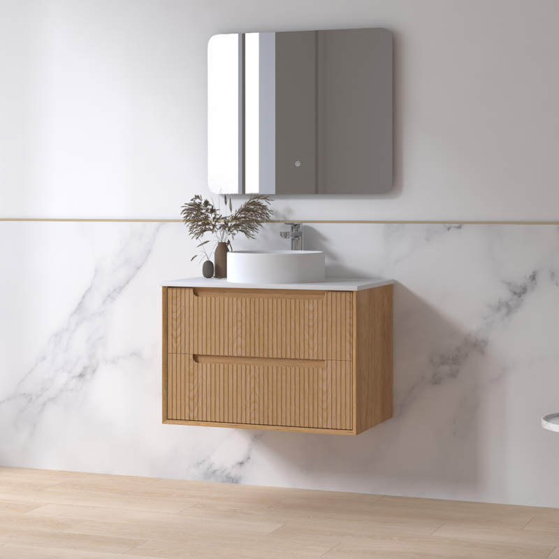 Fiora 750mm Light Walnut Fluted Wall Hung Vanity - Acqua Bathrooms