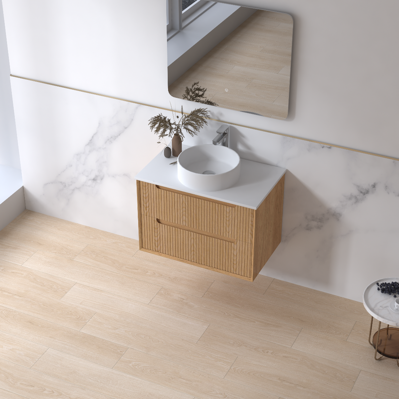 Fiora 750mm Light Walnut Fluted Wall Hung Vanity - Acqua Bathrooms