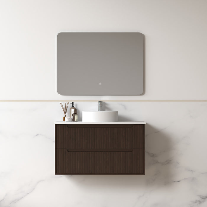 Fiora 900mm Alder Walnut Fluted Wall Hung Vanity