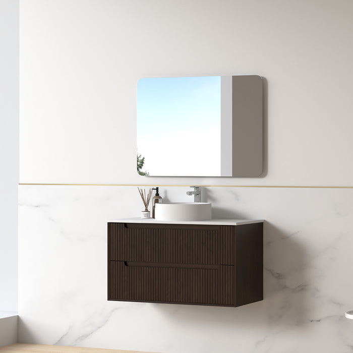 Fiora 900mm Alder Walnut Fluted Wall Hung Vanity
