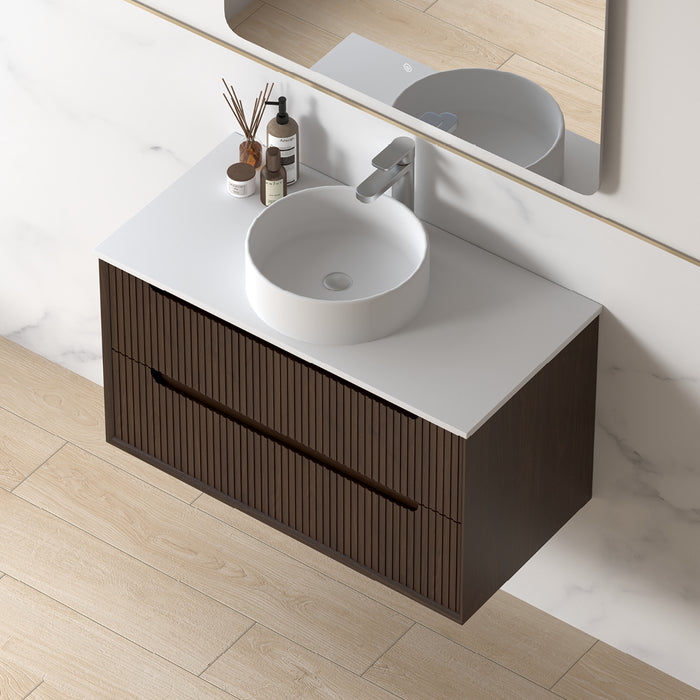 Fiora 900mm Alder Walnut Fluted Wall Hung Vanity