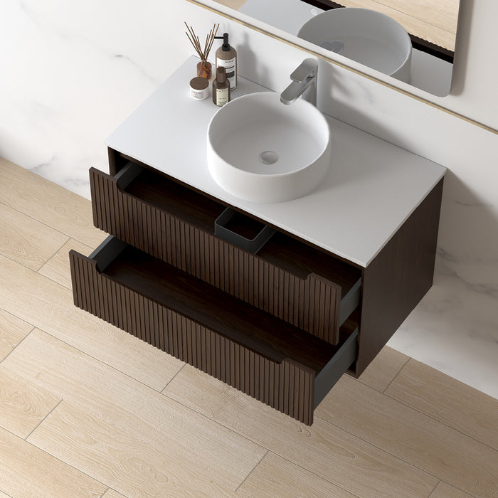 Fiora 900mm Alder Walnut Fluted Wall Hung Vanity