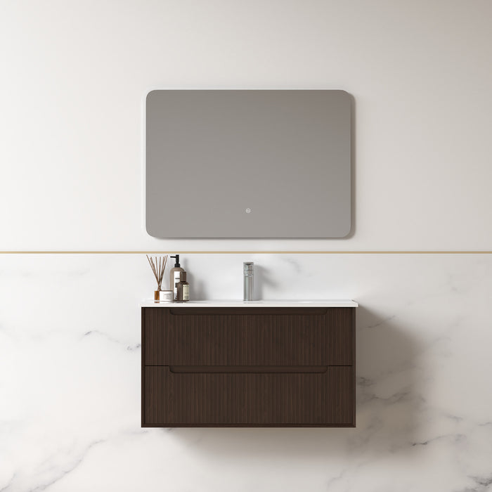 Fiora 900mm Alder Walnut Fluted Wall Hung Vanity