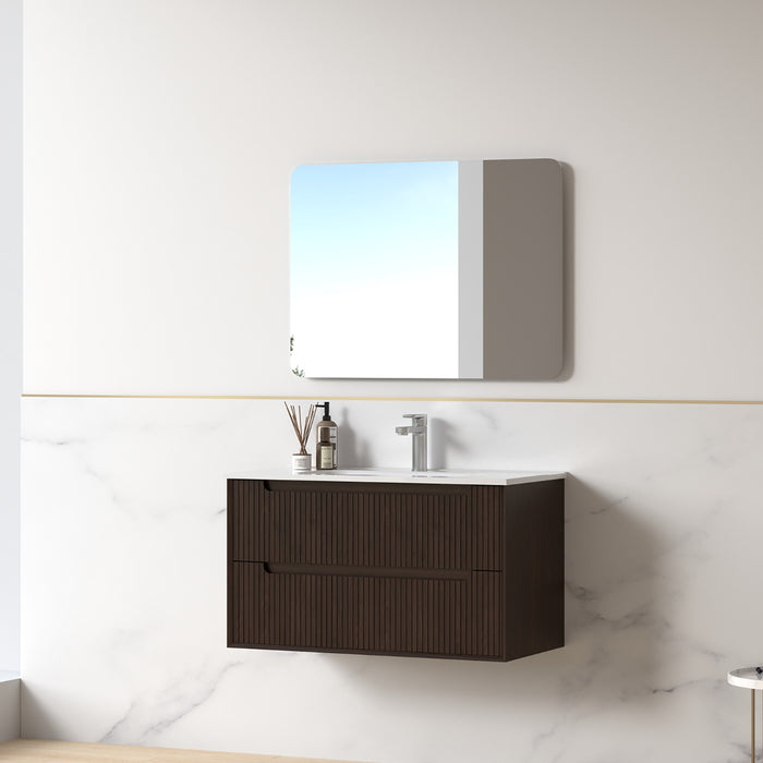 Fiora 900mm Alder Walnut Fluted Wall Hung Vanity