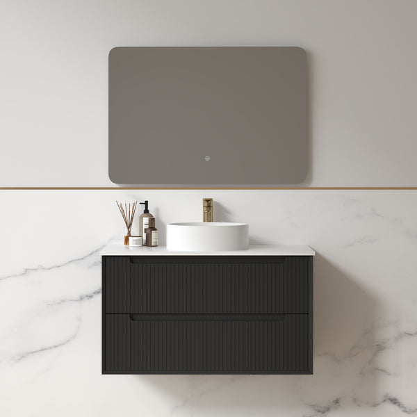 Fiora 900mm Matte Black Fluted Wall Hung Vanity