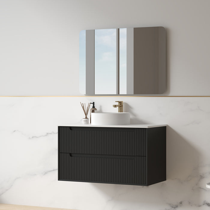 Fiora 900mm Matte Black Fluted Wall Hung Vanity