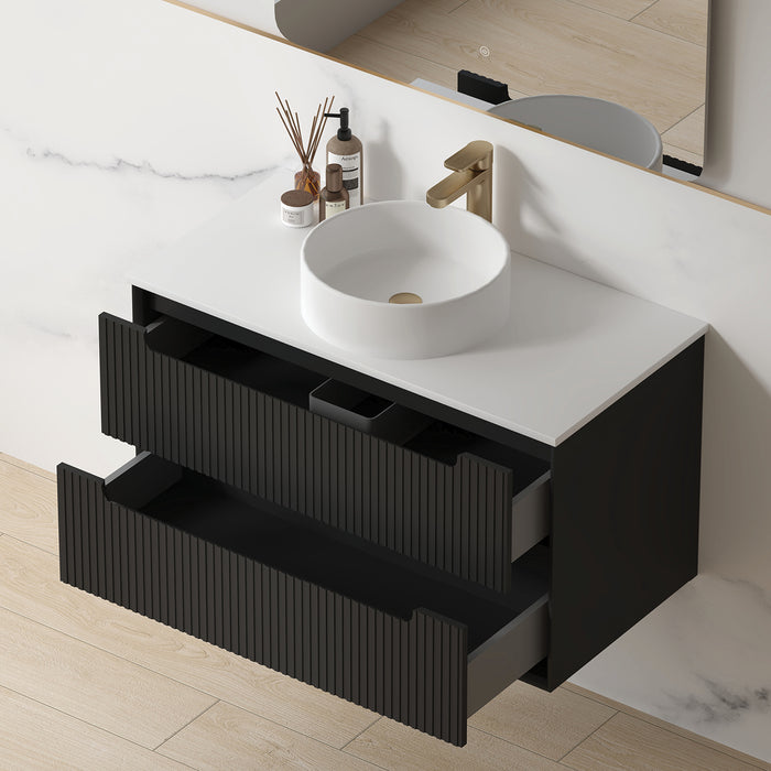 Fiora 900mm Matte Black Fluted Wall Hung Vanity