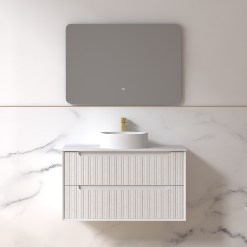 Fiora 900mm Matte White Fluted Wall Hung Vanity - Acqua Bathrooms