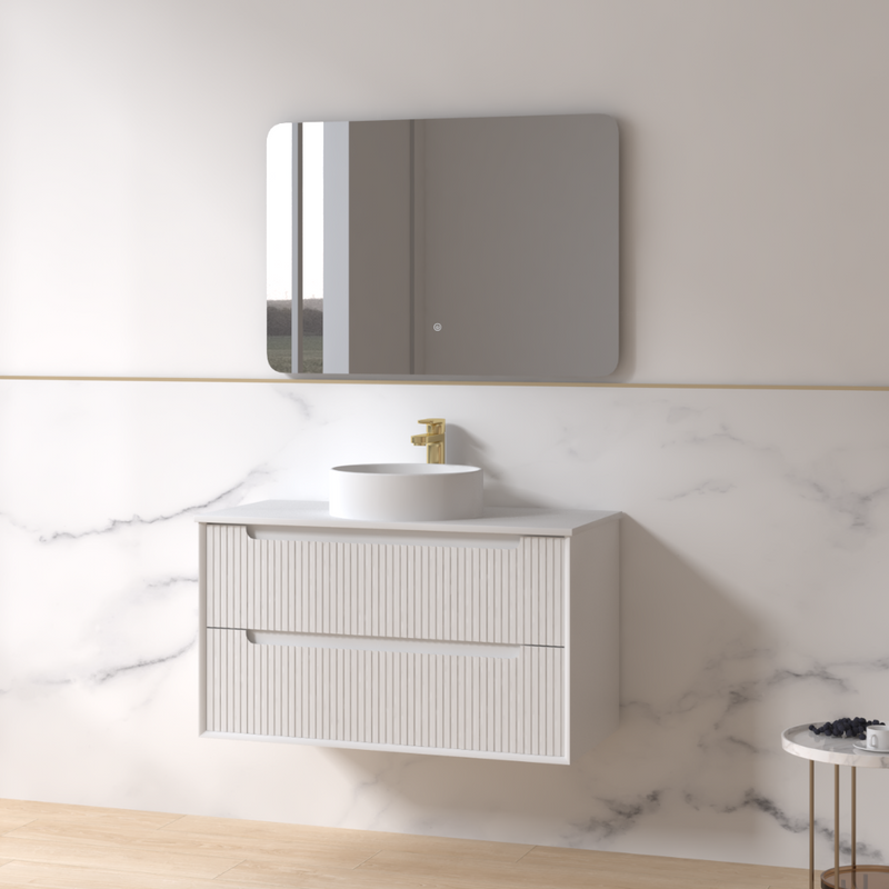 Fiora 900mm Matte White Fluted Wall Hung Vanity - Acqua Bathrooms