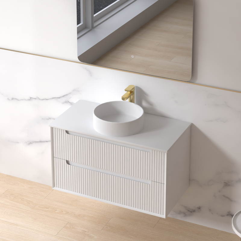 Fiora 900mm Matte White Fluted Wall Hung Vanity - Acqua Bathrooms