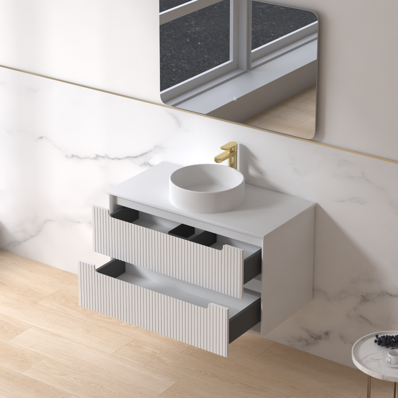 Fiora 900mm Matte White Fluted Wall Hung Vanity - Acqua Bathrooms