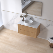 Fiora 900mm Light Walnut Fluted Wall Hung Vanity - Acqua Bathrooms
