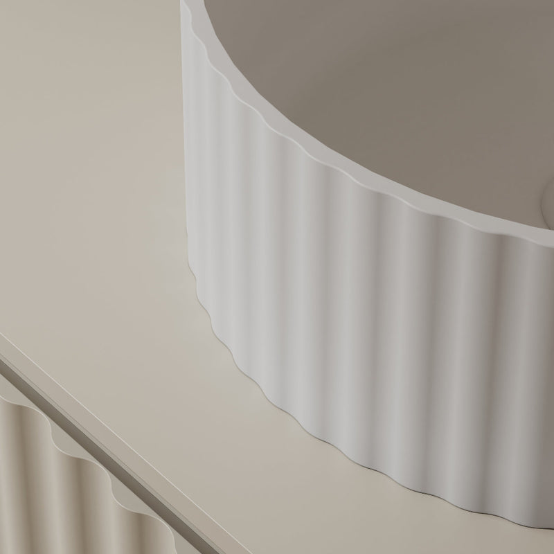Flora 380mm Fluted Solid Surface Stone Round Above Counter Basin - Acqua Bathrooms