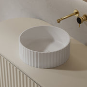 Flora 380mm Fluted Solid Surface Stone Round Above Counter Basin - Acqua Bathrooms